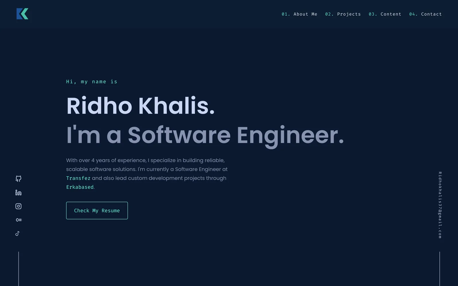 Ridho Khalis portfolio website home page
